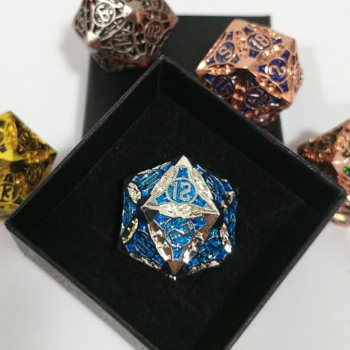 D20 23mm Metal Dice Polyhedral Dice for Dungeons and Dragons, RPG, Polyhedral Roleplaying Games MTG Table Games (Silver + Blue) - color: Silver + Blue