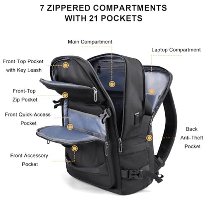 PIJUSHI Casual Travel Backpack for Women with 16" Padded Laptop Compartment | Carry On Luggage with USB Charging Port, 1680D Water-Resistant Nylon, Airline Approved, For Daily, Hiking - color: Updated Black