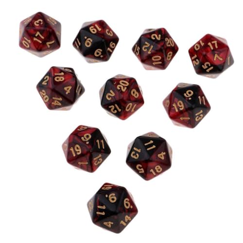 10 Pieces Polyhedral Dice Set D20 Dice 20mm Acrylic 20 Sided Game Dice for Dungeons and Dragons RPG MTG DND Dice Table Games (Red Black) - color: Red Black