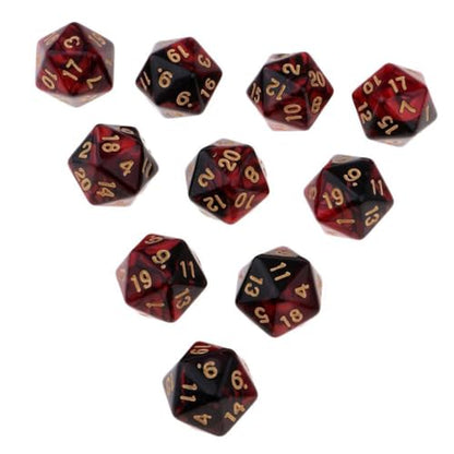 10 Pieces Polyhedral Dice Set D20 Dice 20mm Acrylic 20 Sided Game Dice for Dungeons and Dragons RPG MTG DND Dice Table Games (Red Black) - color: Red Black