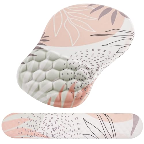 Ergonomic Mouse Pad & Keyboard Wrist Rest Set, Memory Foam | Memory Foam Wrist Cushion, Non-Slip PU Base, Massage Design, Relieves Wrist Pressure for Work, Gaming & Office Use,Leaf - color: Leaf
