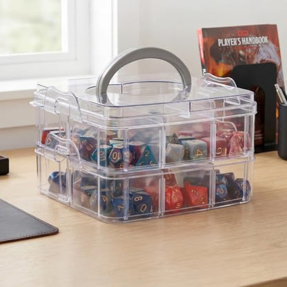 PUGED DND Dice Storage Box with Removable Dividers Polyhedral Dice Plastic Organizer Holding Up To 900 Dices Craft Bead Compartment Container for Sewing, Jewelry, Art, DIY (2 layers) Box Only - size: 2 layers