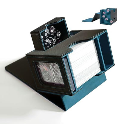 Commander Deck Box for MTG with Dice Tray - Card Deck Box Fits 100 Double-Sleeved Cards & 35PT Card Brick with Commander Display & Magnetic Holder for TCG/CCG Games-Black/Cyan - color: Black Cyan