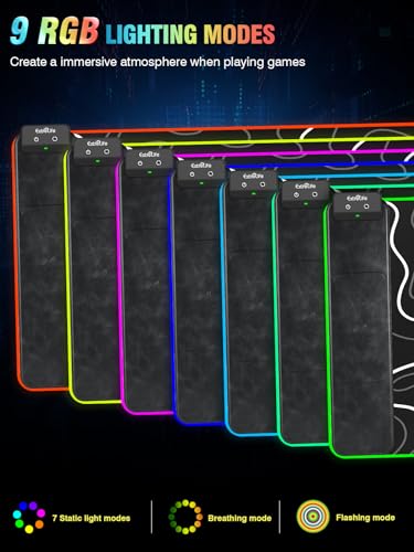 Wireless Charging RGB Gaming Mouse Pad, 31.5"x15.7" XXL Large Desk Mat | Desk Pad for Gamer, 9 Light Modes, Non-Slip Rubber Base, Waterproof Computer Keyboard Mat, Black and Topographic Line - color: Black-white Topographic Line