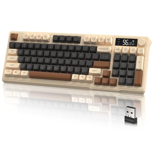 LexonElec M96 Wireless Gaming Keyboard,Knob Control Bluetooth/2.4G Wireless Mechanical Feeling Keyboard,RGB LED Backlit with Display Screen, PBT Keycap, 3000mAh, 94-Key Layout for Win/Mac(Coffee) - color: Coffee