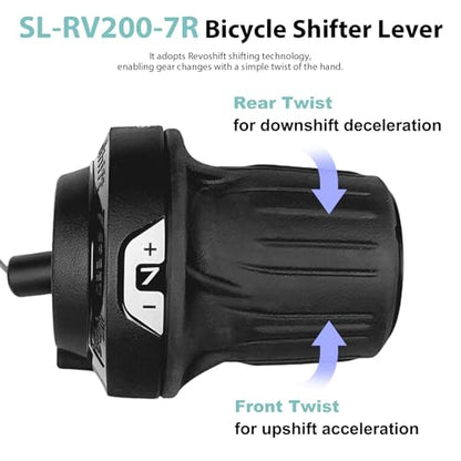 7 Speed Shifter SL-RV200-7R Bike Shifter Right Twist Shift Lever | with Visual Window,Lightweight Design,Durable and Stable,7 Speed Shifter for Moutain Bike,Commuter Bike,Touring Bike - size: 7 Speed/SL-RV200-7R