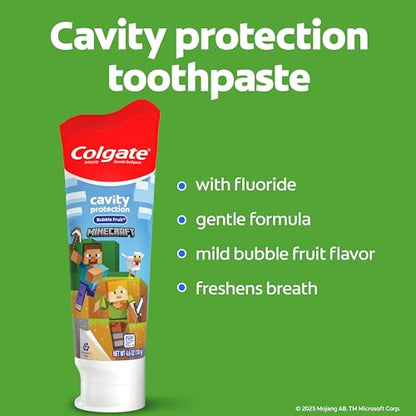 Colgate Kids Minecraft Toothbrush and Kids Toothpaste Gift Set, Includes Minecraft-Themed Battery Toothbrush, 2 Bubblegum Flavored Fluoride Toothpastes, and 2 Manual Toothbrushes - style: Minecraft