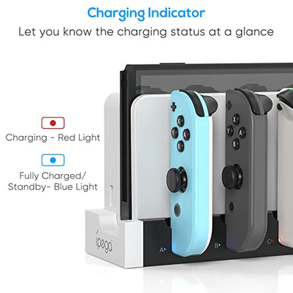 Charging Dock Compatible with Nintendo Switch & Switch OLED Model Joycons, Switch Controller Charger Dock Station for Joycon Charges up to 6pcs, Charging Stand Station for Nintendo Switch/OLED Model - color: Pure white