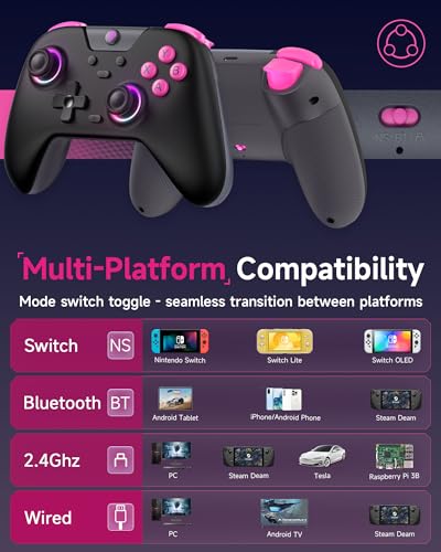 EasySMX Wireless Controller for PC/iPhone/Android/Switch & Steam Deck- Bluetooth Game Controller Gamepad with Hall Effect, RGB Lights, Anti-Drift Controller w 2.4G USB/Bluetooth/Wired 3 Connections - color: gun