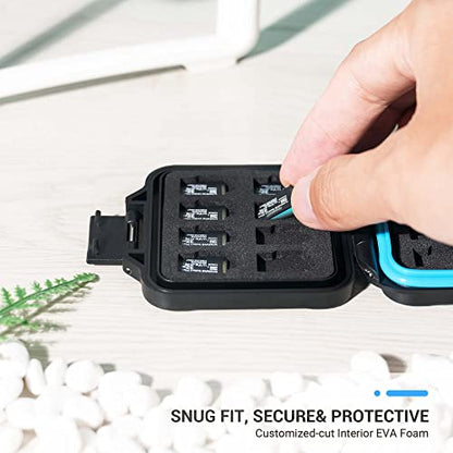 JJC Small TF Micro SD Card Case Holder for 16 Microsd Memory Cards | 16 Slots, Slim & Lightweight Design, Water-Resistant & Shockproof, Soft EVA Interior, Includes Wrist Strap, Easy to Carry - size: For 16 Micro SD