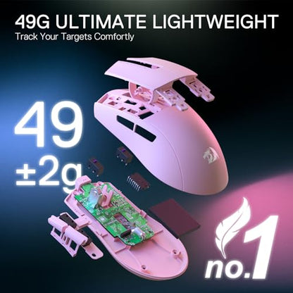 Redragon M916 PRO 3-Mode Wireless Gaming Mouse, 55G Ultra-Light 26K DPI Mouse w/Ergonomic Natural Grip Build, Full Programmable Buttons, Software Supports DIY Keybinds & DPI (1K Hz, Pink) - color: Pink, style: 1K Hz