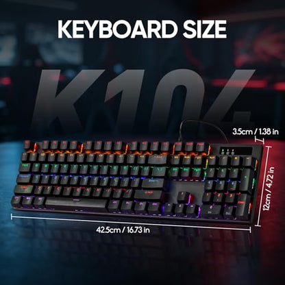 Guiheng Wired Mechanical Gaming Keyboard with Blue Switch, 104-Key Full Size RGB Backlit Wired Keyboard, Anti-Ghosting, Double-Shot ABS Keycaps, Lighted Computer Keyboard for PC Windows-Black