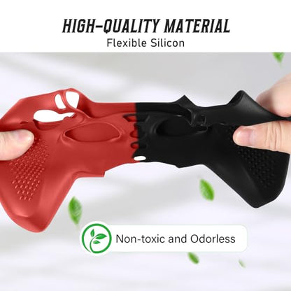 PS5 Controller Skin, Anti-Slip Soft Silicone Protective Cover Case for PlayStation 5 Controller Grip Accessories, 2 Pack with 8 x Thumb Grip Caps (Black&Red) - color: Black&Red