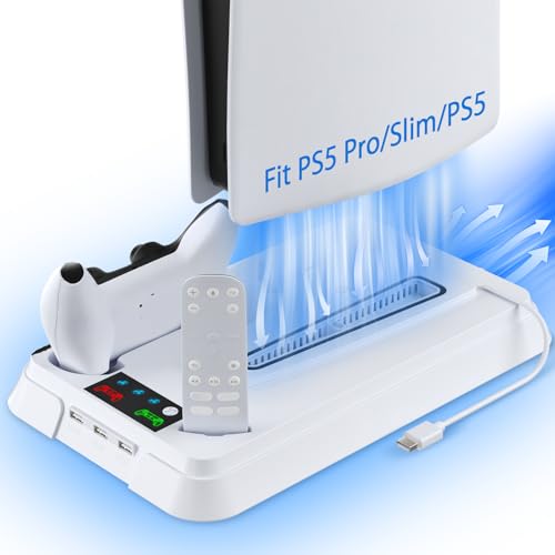 PS5 Cooling Station and PS5 Stand with Controller Charging Station for PS 5 Console - color: white