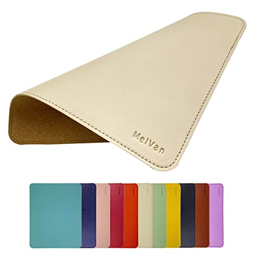 MelVan PU Leather Mouse Pad with Stitched Edge, Wood Mousepad, Waterproof Gaming Mouse Pad Mat for Computers, Laptop, Office & Home, 10.2" x 8.3", 1 Pack (Beige) - color: Beige