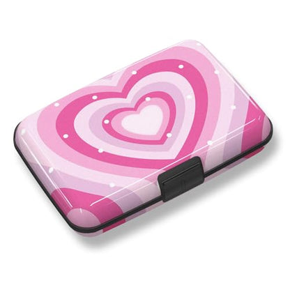 Credit Card Holder, Mini RFID Small Aluminum Card Wallet Business Card Case | Blocking Slim Metal RFID Blocking Front Pocket Wallet Hard Case Durable CC Holder for Women Girls, Pink Hearts - color: Pink Hearts