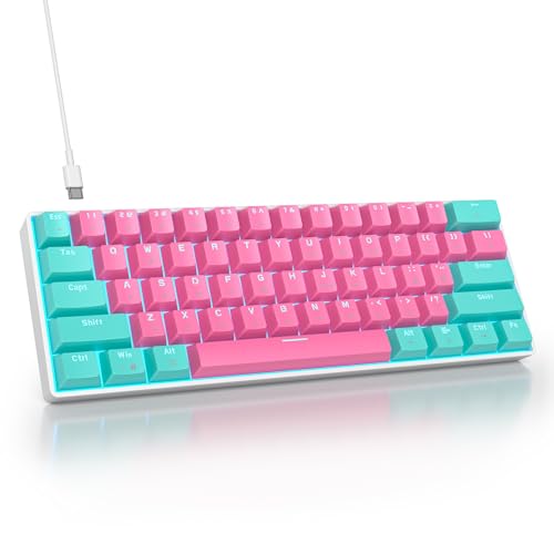 60 Percent Gaming Keyboard Mechanical with Linear Red Switch, 60% Wired Ultra-Compact Mini Keyboard LED with PBT Keycaps for Ps4/Ps5/Xbox（61 Miami） - color: 61 Miami/Red Swicth