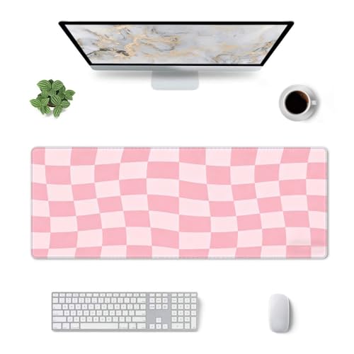 Gaming Mouse Pad, Large Pink Checkered Mousepad Laptop, Extended Mouse Mat, Long XL Waterproof Keyboard Pads, Big Non-Slip Mousepads for Game Office Home, 31.5 x 11.8 in - color: Pink Checkered