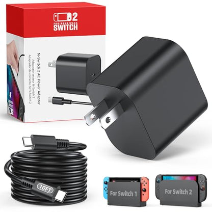 Switch 2 Charger with 10FT(3M) Charging Cable - 60W Support 4K TV Dock Mode, Supply 20V/3A Fast Cord for Switch/OLED/Lite&Steam Deck/Xbox 360 Console - Original Quality (10FT) - size: 10FT