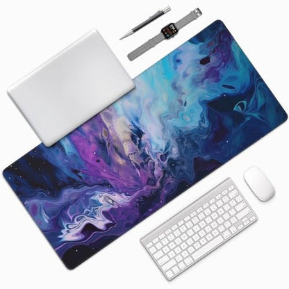 Large Desk Mat with Non-Slip Base, 35.4" x 15.7", Galaxy Marble Design, Wrist Rest and Coaster Included - color: Marble