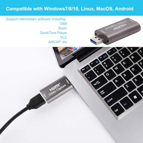 4K HDTV to USB Capture Card, Video Capture Card Device,1080P HD Video Recorder,Game Capture Card for Streaming,Recording,Gaming,Broadcasting,Teaching,PS3/4,Xbox,Twitch Compatible,（Silver Gray）
