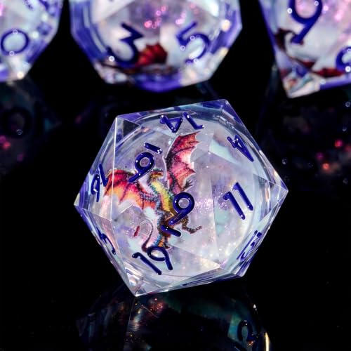 Dragon Pattern Polyhedral Dice Set, 7-Piece Clear Resin with Blue Numbers, D20 D12 D10 D8 D6 D4 D%, Fantasy Theme for Dungeons D and D RPGs, MTG, Pathfinder and Board Games - color: Resin Dragon-deep Blue