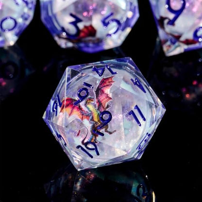 Dragon Pattern Polyhedral Dice Set, 7-Piece Clear Resin with Blue Numbers, D20 D12 D10 D8 D6 D4 D%, Fantasy Theme for Dungeons D and D RPGs, MTG, Pathfinder and Board Games - color: Resin Dragon-deep Blue