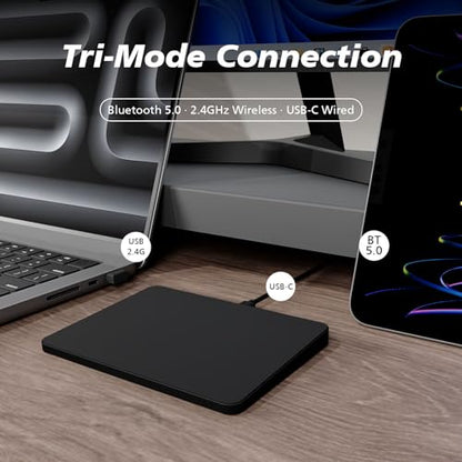 MICROPACK Digitally Yours Tri-Mode Wireless Trackpad, Bluetooth / 2.4G USB/Wired Touchpad Mouse Rechargeable for PC Laptop Desktop Tablet, Compatible with Windows macOS iPadOS (Black-2) - color: Black-2