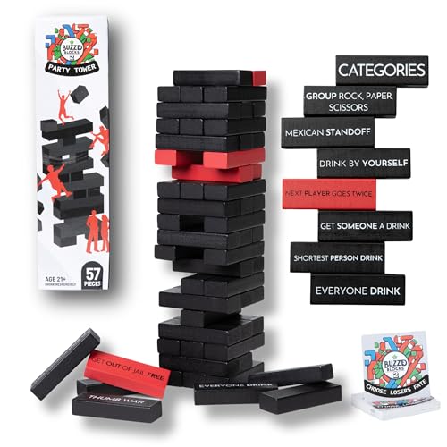 Buzzed Blocks Ultimate Party Tower with Hilarious Games and Commands | Classic Stacking Game with Fun Original Rules | Funny Entertaining Party Game for Adults 21+