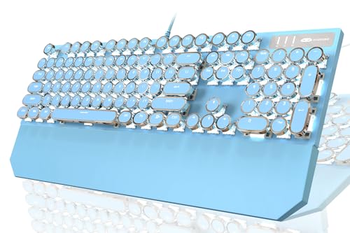 Typewriter Style Mechanical Gaming Keyboard,Retro Punk Gaming Keyboard with White Backlit, 104 Keys Blue Switch Wired Cute Keyboards with Detachable Wrist Rest,Blue Keyboards for Office/PC/Laptop - color: Blue (Circle)