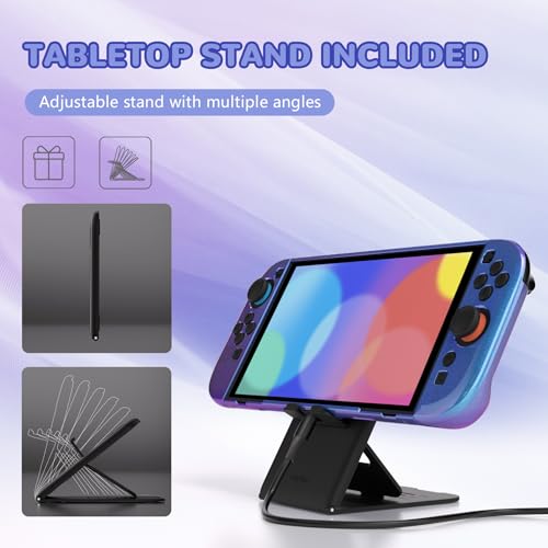 PlayVital Glossy Protective Case for Nintendo Switch 2 with Extra Stand & Thumb Grip Caps | Solid Color Series, Chameleon Purple Blue - color: Chameleon Purple Blue