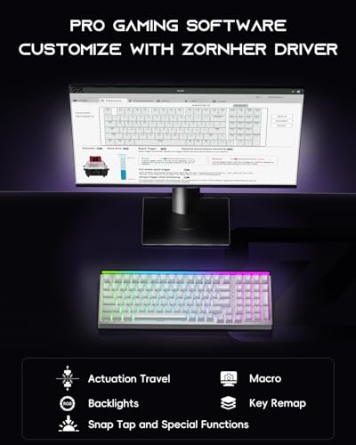 ZORNHER ZH99HE Mechanical Gaming Keyboard, Full Size White Gaming Keyboard with Creamy Switch,Soft RGB Backlit Light Box,Adjustable Actuation & Rapid Trigger, Hall Effect Technology - color: White Moonlight, size: Magnetic Switch