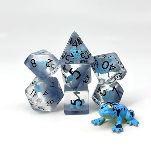 Sage's Portal Animal Familiars Resin DND Dice Set Polyhedral Dice Set for Dungeons and Dragons RPG Pathfinder Tabletop TTRPG (Blue Frog + Figurine) - color: Blue Frog + Mini Figure, style: Dice Set +Mini Figure