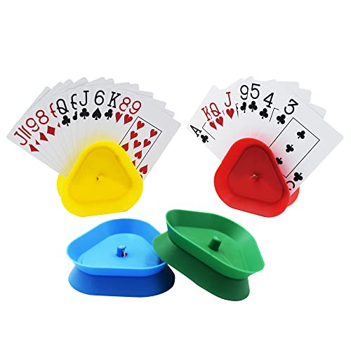 Yuanhe Playing Card Game Holder - Triangle Shaped Hands-Free Poker Holder Tray, 4 Colors, Set of 4 - style: Set of 4