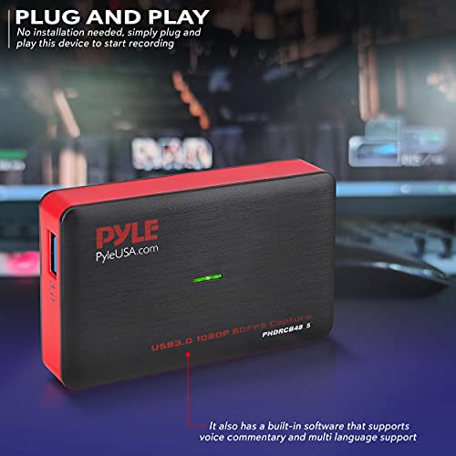 PyleUsa Capture Card Device, 4K HDMI Video Capture Card, 1080P 60FPS, HDMI to USB 3.0 Capture Card for Live Streaming Work with Camera, USB, SD, PC, DVD, Xbox One, Xbox 360, PS4, PS3 and Wii-PHDRCB48