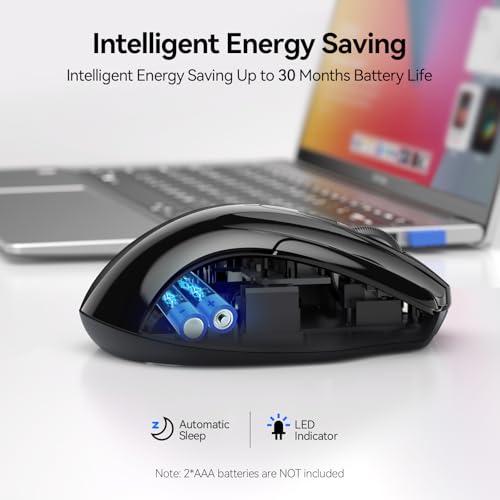 TECKNET Wireless Mouse, BT 5.0/2.4G, Silent 4800 DPI 6 Buttons, Black | Bluetooth 5.0/3.0 & USB A, 2-Device Easy Switch, Wide OS Compatible, 6-DPI, Ergonomic for S/M Hands, Extended Battery - color: Black