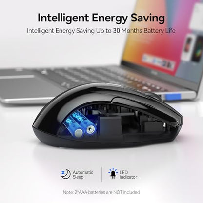 TECKNET Wireless Mouse, BT 5.0/2.4G, Silent 4800 DPI 6 Buttons, Black | Bluetooth 5.0/3.0 & USB A, 2-Device Easy Switch, Wide OS Compatible, 6-DPI, Ergonomic for S/M Hands, Extended Battery - color: Black