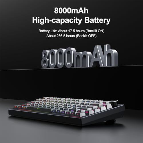 Gurjot Wireless Mechanical Keyboard, 75% Hot Swappable Custom Keyboard with Knob,PBT Keycaps,BT5.0/2.4GHz/USB-C,RGB Backlit, Mechanical Gaming Keyboards for PC/Tablet/PS/Xbox - color: Black gradient gray