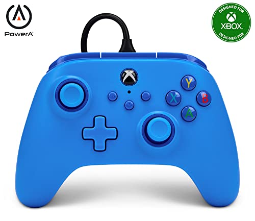 PowerA Wired Controller for Xbox Series X|S - blue, gamepad, video game/gaming controller, works with Xbox One, Officially Licensed - style: Blue