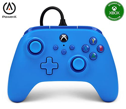 PowerA Wired Controller for Xbox Series X|S - blue, gamepad, video game/gaming controller, works with Xbox One, Officially Licensed - style: Blue