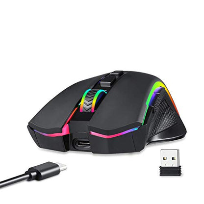 Redragon M602 Griffin RGB Gaming Mouse, Tri-Mode 2.4G/USB-C/Bluetooth Mouse Gaming, RGB Spectrum Backlit Ergonomic Mouse with 7 Programmable Backlight Modes up to 8000 DPI for Win PC Gamers (Wireless) - color: Black