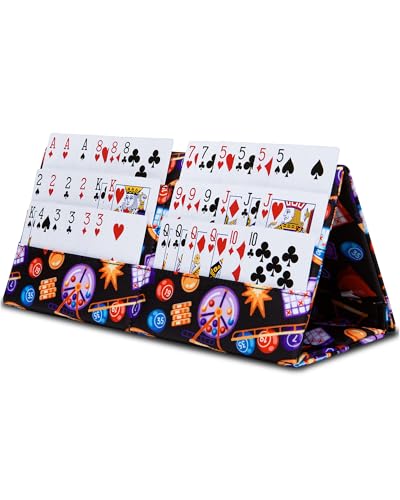 Large Playing Card Holder for Poker Canasta Bridge Games Bingo Card Holder for Pull Tabs Gambling Tickets Bingo Stuff Supplies Family Game Night Accessories for Adults Seniors (Black/Purple) - color: Black/Purple
