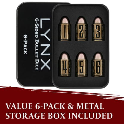Bullet Metal Dice Set - Six Brass D6 Dices - Great for DND, Warhammer 40k, Role Playing Homebrews, D&D, ... Great RPG/Dungeons and Dragons/D and D Accessories Gifts. Can Use with Dice Tray/Tower