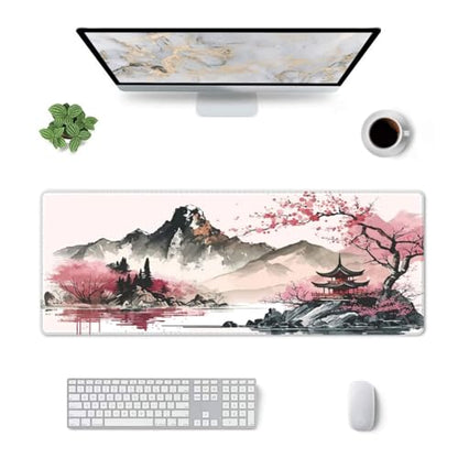 Watercolor Japanese Large Gaming Mouse Pad,Mouse Pad Gaming 31.5 x 11.8 in Mouse Mat Desk Pad,Large Desk Mat,Extended Keyboard Mousepad with Non-Slip Base and Stitched Edge for Desk Home Office - color: Watercolor Cherry Blossom