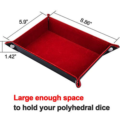 SIQUK Double Sided Dice Tray Folding Rectangle PU Leather and Burgundy Velvet Dice Holder - color: Burgundy