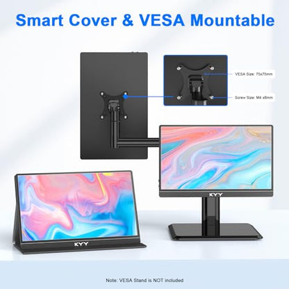 KYY Portable Laptop Monitor,14"1080P Travel Computer Screen with VESA Mount | 14"USB-C & HDMI Computer Gaming Screen with Smart Cover, Dual Speakers, for Mac PC Phone Xbox PS5 Switch, K5-3