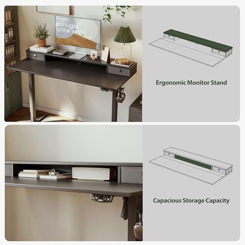 Agilestic 48 x 24 Inches Electric Standing Desk with 2 Storage Drawers, Adjustable Height Sit and Stand Computer Table with Splice Board, Black - color: Black, size: 48 x 24 Inches with 2 drawers