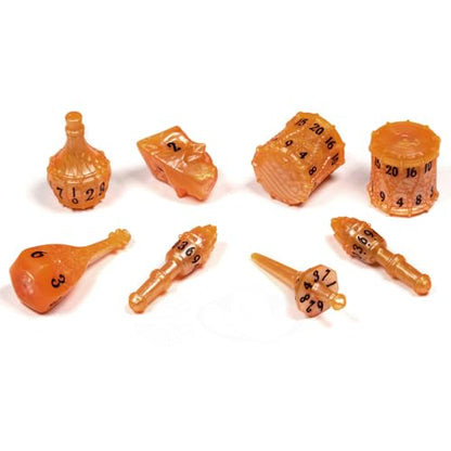 PolyHero Bard Dice Set – Amber Ale |Polyheadral Shaped Dice for D&D & RPG - Role Playing Games | 8-Piece Themed Set, Unique Gift for Tabletop Gamers - color: Amber Ale