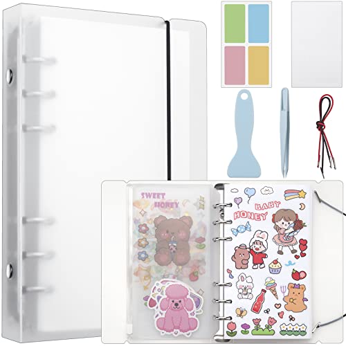 SUNEZLGO Reusable Sticker Album with Pockets, 100 Sheets, Blank Sticker Book with Tweezer and Spatula (A6) - size: A6