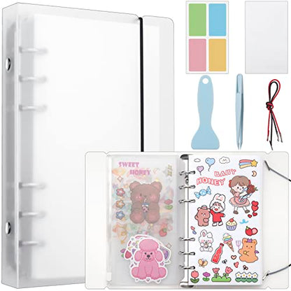 SUNEZLGO Reusable Sticker Album with Pockets, 100 Sheets, Blank Sticker Book with Tweezer and Spatula (A6) - size: A6
